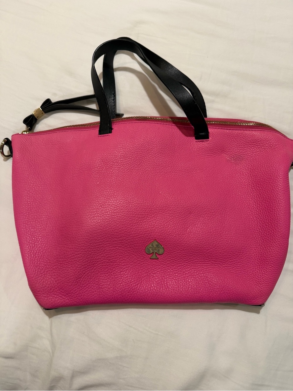 kate spade Hot Pink Leather Tote with Black Handles